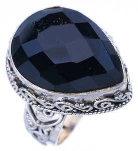StarGems Natural Black Onyx  Handmade 925 Sterling Silver Ring 9.75 F0552