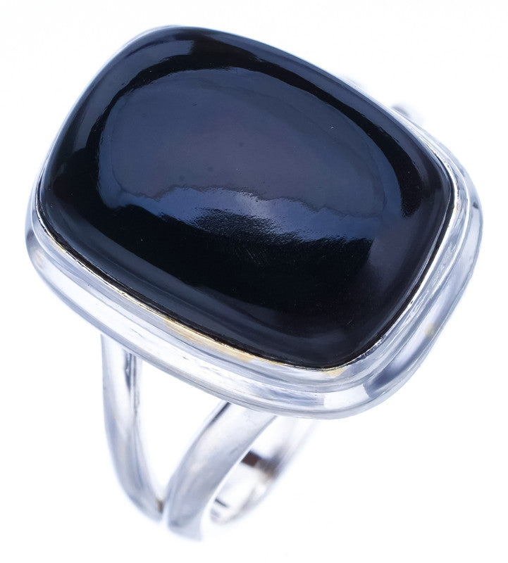 StarGems Natural Black Onyx  Handmade 925 Sterling Silver Ring 7 F0556