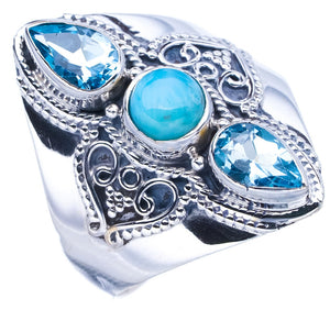 StarGems Natural Larimar Blue Topaz Handmade 925 Sterling Silver Ring 11.75 F0686