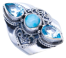 StarGems Natural Larimar Blue Topaz Handmade 925 Sterling Silver Ring 7 F0880
