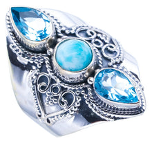 StarGems Natural Larimar Blue Topaz Handmade 925 Sterling Silver Ring 8 F0891