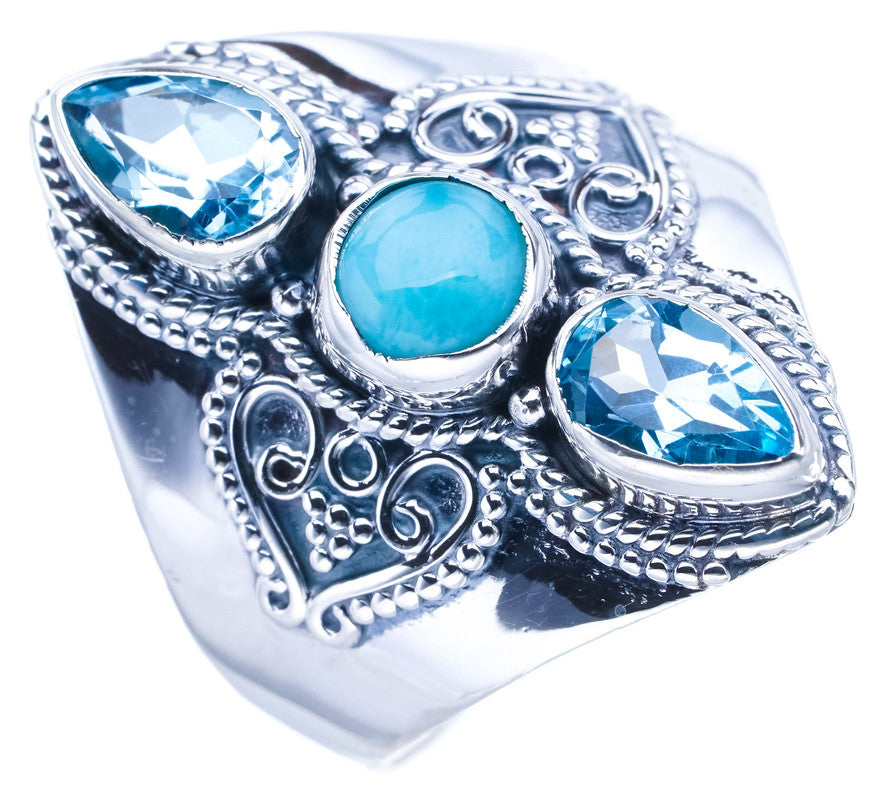 StarGems Natural Larimar Blue Topaz Handmade 925 Sterling Silver Ring 12 F0892
