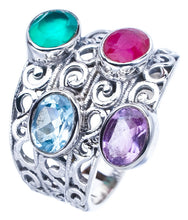 StarGems Natural Cherry Ruby Amethyst,Blue Topaz And Chrysoprase Handmade 925 Sterling Silver Ring 8.75 F1398