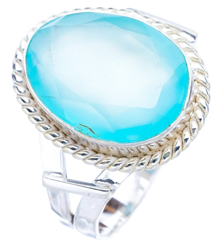 StarGems Natural Chalcedony Hammered Handmade 925 Sterling Silver Ring 10 F1664