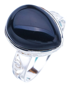 StarGems Natural Black Onyx  Handmade 925 Sterling Silver Ring 8.75 F1752