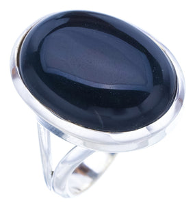 StarGems Natural Black Onyx  Handmade 925 Sterling Silver Ring 8.75 F1757