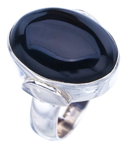 StarGems Natural Black Onyx  Handmade 925 Sterling Silver Ring 5 F1762