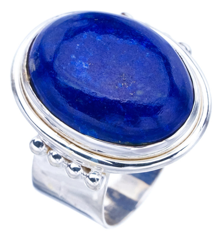 StarGems Natural Lapis Lazuli Wide Band Handmade 925 Sterling Silver Ring 8 F1793