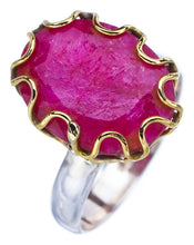StarGems Natural Cherry Ruby Two Tones Handmade 925 Sterling Silver Ring 6.75 F2169