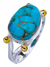 StarGems Natural Copper Turquoise Two TonesHandmade 925 Sterling Silver Ring 8.75 F2210