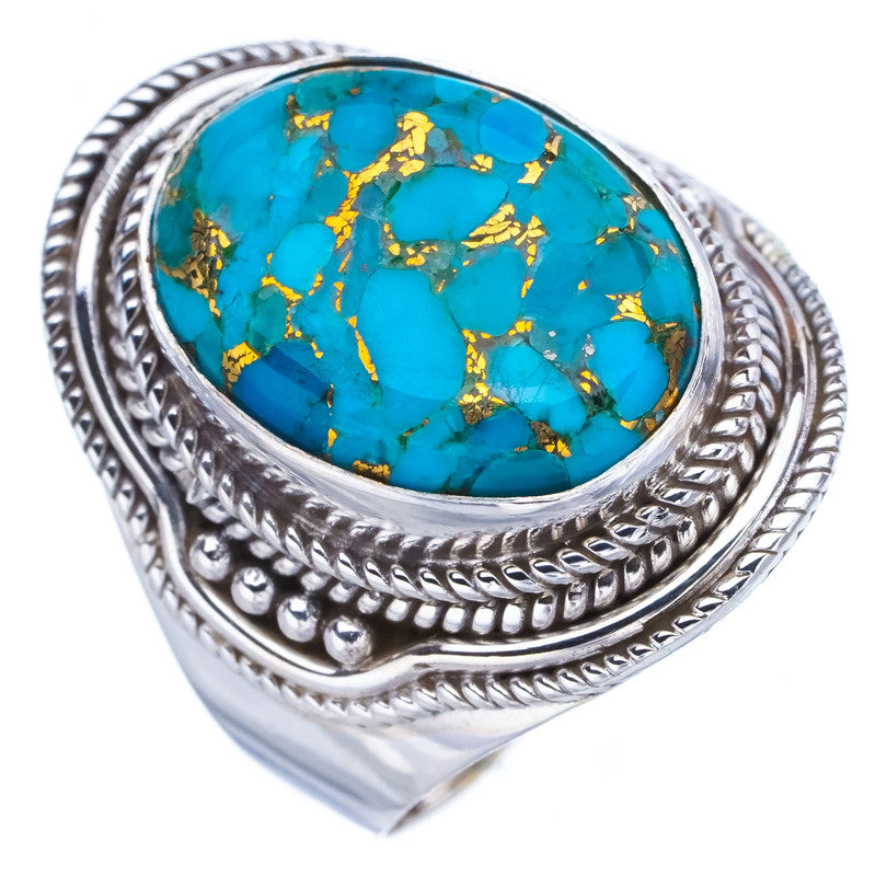 StarGems Natural Copper Turquoise Handmade 925 Sterling Silver Ring 8 F2213