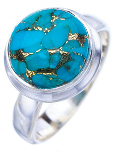 StarGems Natural Copper Turquoise Handmade 925 Sterling Silver Ring 7 F2249