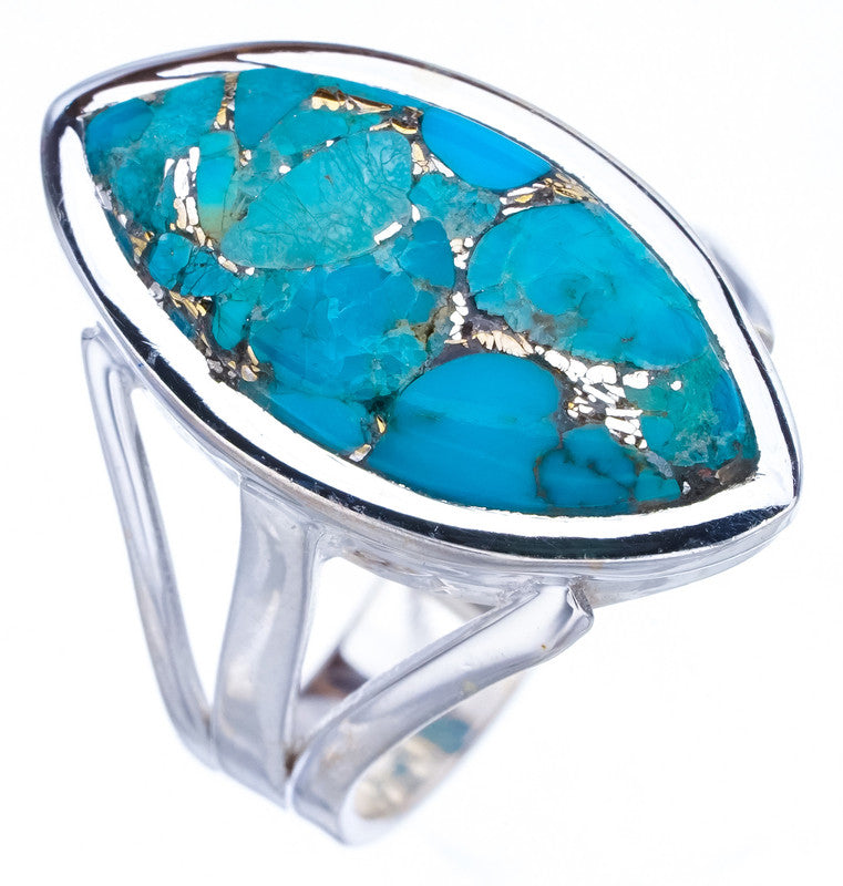 StarGems Natural Copper Turquoise  Handmade 925 Sterling Silver Ring 6.75 F2253