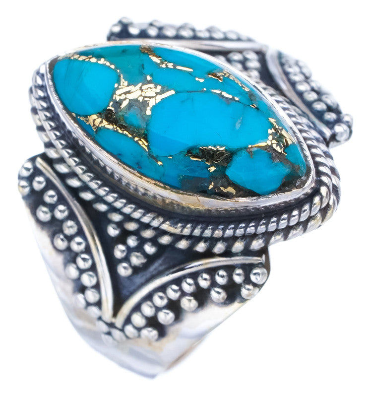 StarGems Natural Copper Turquoise Handmade 925 Sterling Silver Ring 8 F2255