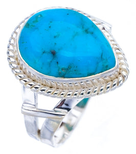 StarGems Natural Turquoise Hammered Handmade 925 Sterling Silver Ring 8.75 F2347