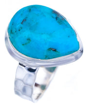 StarGems Natural Turquoise Hammered Handmade 925 Sterling Silver Ring 7 F2353