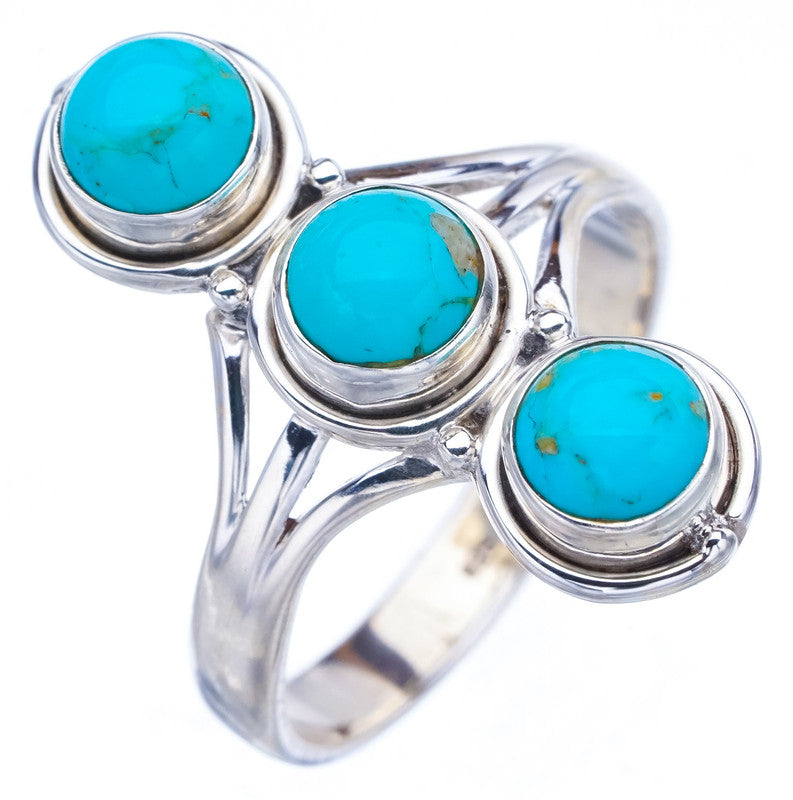 StarGems Natural Turquoise  Handmade 925 Sterling Silver Ring 9.25 F2361
