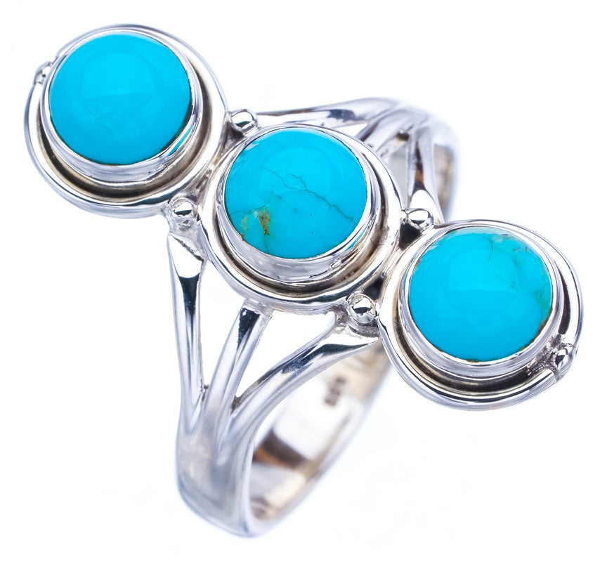 StarGems Natural Turquoise  Handmade 925 Sterling Silver Ring 7.25 F2362