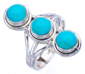 StarGems Natural Turquoise  Handmade 925 Sterling Silver Ring 5 F2374