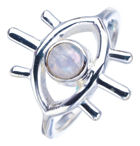 StarGems Natural Moonstone Evil Eye Handmade 925 Sterling Silver Ring 7 F2504