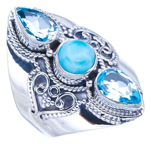 StarGems Natural Larimar Blue TopazHandmade 925 Sterling Silver Ring 6.75 F2788