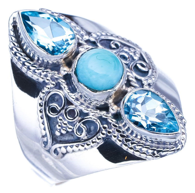 StarGems Natural Larimar Blue Topaz Handmade 925 Sterling Silver Ring 10 F2789