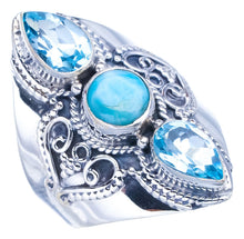 StarGems Natural Larimar Blue Topaz Handmade 925 Sterling Silver Ring 6.75 F2798