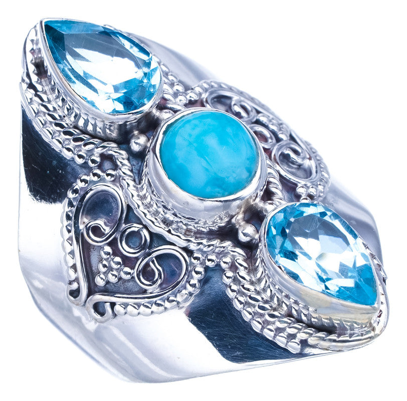 StarGems Natural Larimar Blue Topaz Handmade 925 Sterling Silver Ring 7.75 F2799
