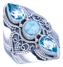 StarGems Natural Larimar Blue TopazHandmade 925 Sterling Silver Ring 8 F2815
