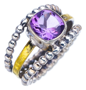 StarGems Natural Amethyst Two Tones Handmade 925 Sterling Silver Ring 6 F2827