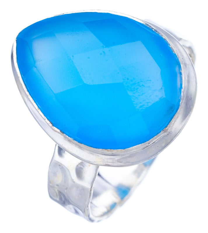 StarGems Natural Chalcedony HammeredHandmade 925 Sterling Silver Ring 7 F3116