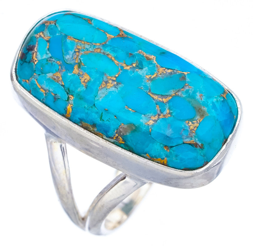 StarGems Natural Copper Turquoise  Handmade 925 Sterling Silver Ring 6.5 F3199