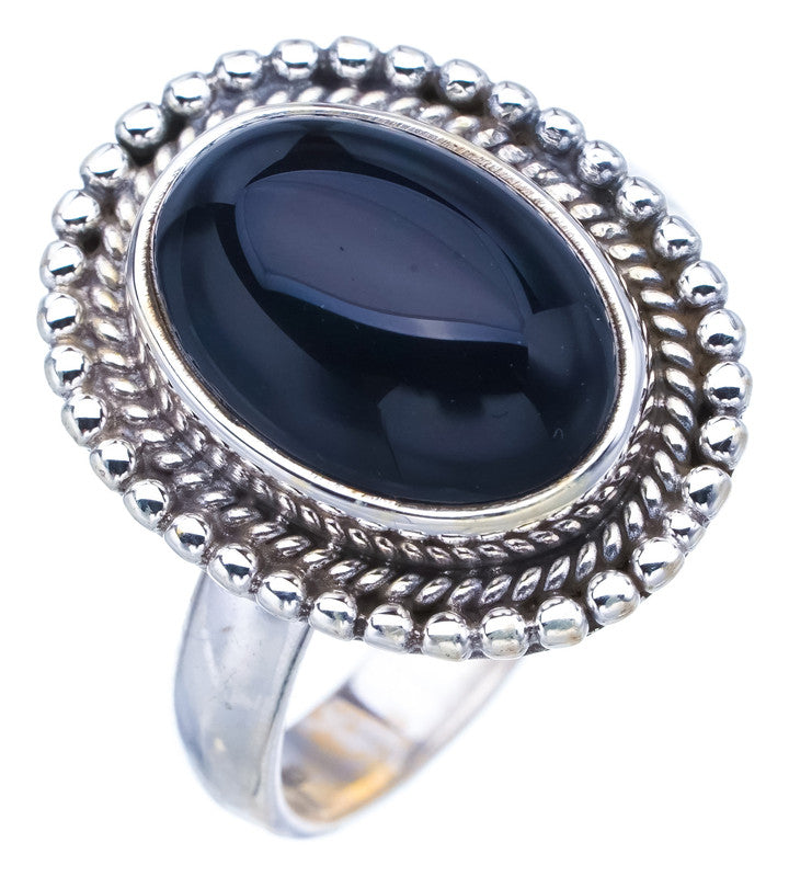 StarGems Natural Black Onyx  Handmade 925 Sterling Silver Ring 8.25 F3211