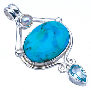 StarGems Turquoise Blue Topaz And River PearlHandmade 925 Sterling Silver Pendant 1.75" F4612