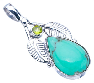 StarGems Turquoise Peridot LeafHandmade 925 Sterling Silver Pendant 1.75" F4614