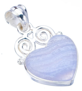 StarGems Blue Lace Agate HeartHandmade 925 Sterling Silver Pendant 1.25" F4934
