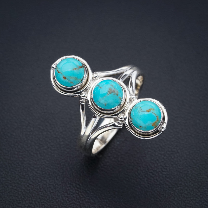 StarGems Natural Turquoise  Handmade 925 Sterling Silver Ring 8.25 F0451
