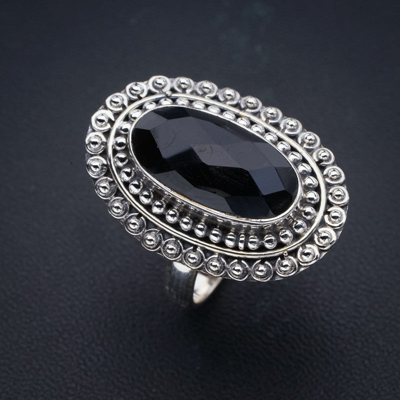 StarGems Natural Black Onyx  Handmade 925 Sterling Silver Ring 10 F0522