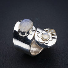 StarGems Natural Moonstone Opening Pearl Adjustable Handmade 925 Sterling Silver Ring 7.5 F0656