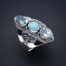 StarGems Natural Larimar Blue Topaz Handmade 925 Sterling Silver Ring 7.75 F0684