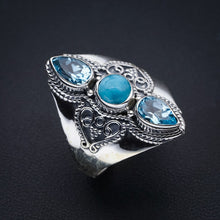 StarGems Natural Larimar Blue Topaz Handmade 925 Sterling Silver Ring 9.75 F0691