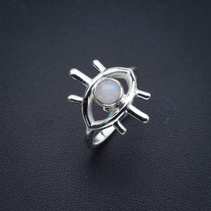 StarGems Natural Moonstone Evil Eye Handmade 925 Sterling Silver Ring 6 F0722