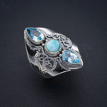 StarGems Natural Larimar Blue Topaz Handmade 925 Sterling Silver Ring 8 F0891