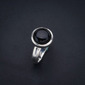 StarGems Natural Black Onyx  Handmade 925 Sterling Silver Ring 6.75 F1749
