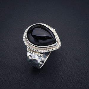 StarGems Natural Black Onyx Hammered Handmade 925 Sterling Silver Ring 10 F1750