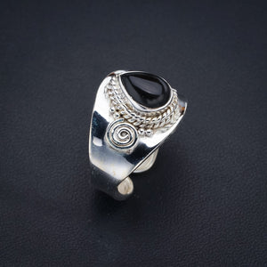 StarGems Natural Black Onyx Opening Adjustable Handmade 925 Sterling Silver Ring 9.5 F1755
