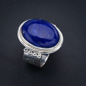 StarGems Natural Lapis Lazuli Wide Band Handmade 925 Sterling Silver Ring 8 F1793