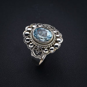StarGems Natural Blue Topaz Handmade 925 Sterling Silver Ring 7.75 F2194