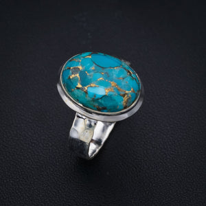 StarGems Natural Copper Turquoise Hammered Handmade 925 Sterling Silver Ring 10.25 F2209