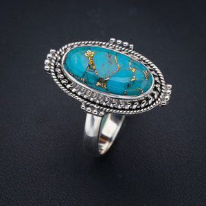 StarGems Natural Copper Turquoise Handmade 925 Sterling Silver Ring 9.75 F2214